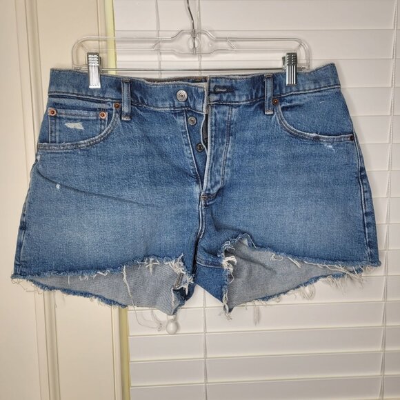 Abercrombie & Fitch Curve Love High Rise Denim Shorts 29 Distressed Frayed Dad - Picture 1 of 5
